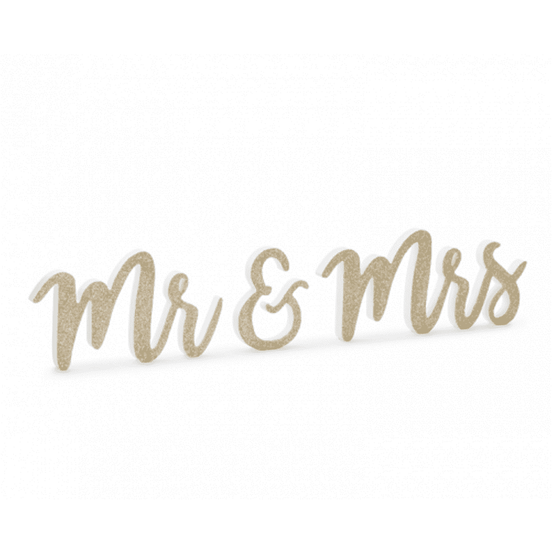 Häihin kultainen kyltti Mr & Mrs, kimalteleva (50*10)