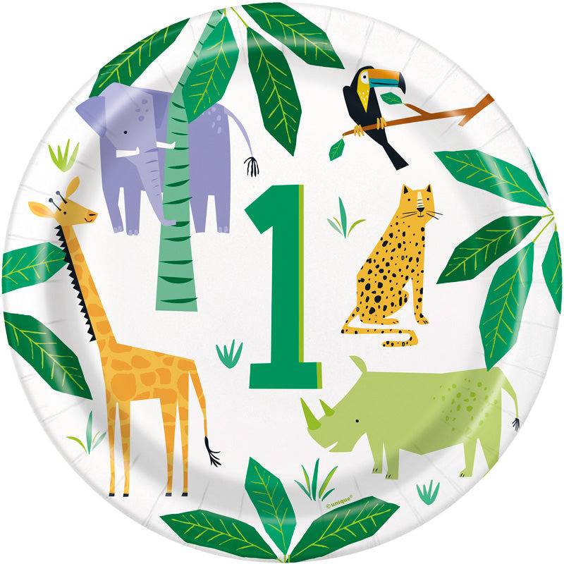 Safari synttäreille isot lautaset, 1st birthday Safari Animals (8 kpl)