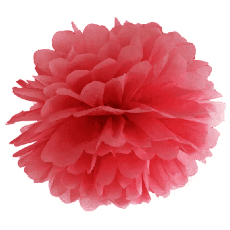 Pompom silkkipaperikukka tummanpunainen (25 cm)