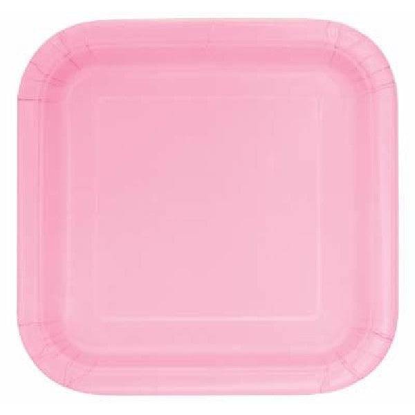 Vaaleanpunaiset neliönmuotoiset kakkulautaset (14 kpl).