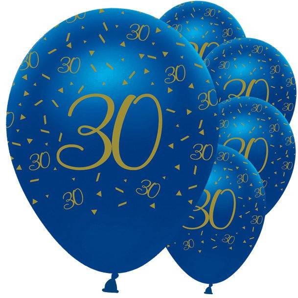 30-vuotissyntymäpäiville royal siniset ilmapallot (6 kpl).