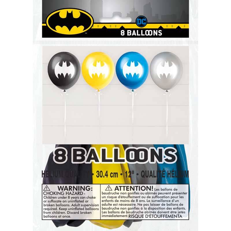 Batman ilmapallot, 8 kpl värikkäitä lepakkokuvioituja palloja.