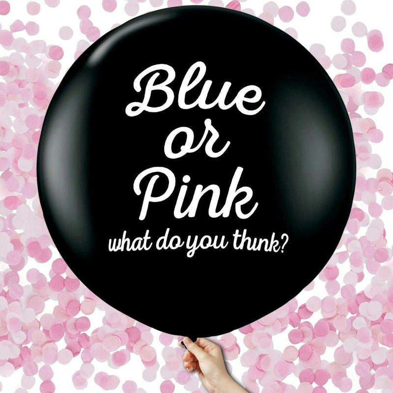 Paljasta sukupuoli "Blue or Pink" jätti-ilmapallolla, vaaleanpunainen konfettitäyte (90 cm jätti).