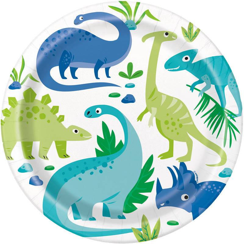 Dinosaurus isot lautaset, vihreä & vaaleansininen (8 kpl)