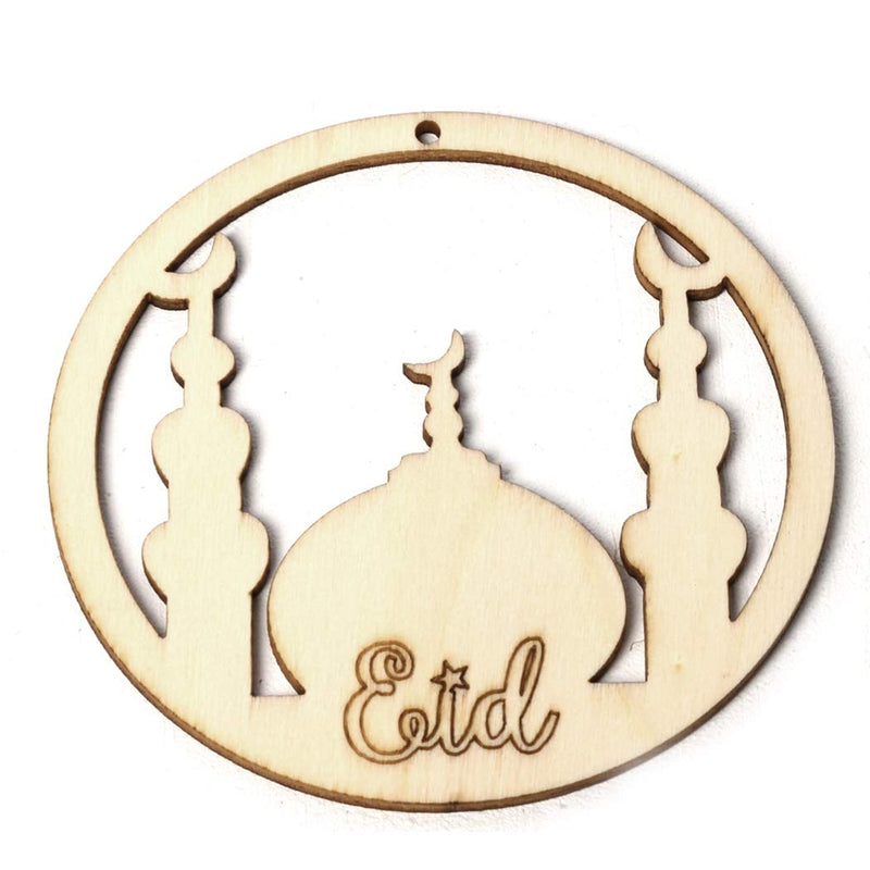 Eid Mubarak roikkuva puinen koriste, Eid-tekstillä pyöreä (5 kpl)