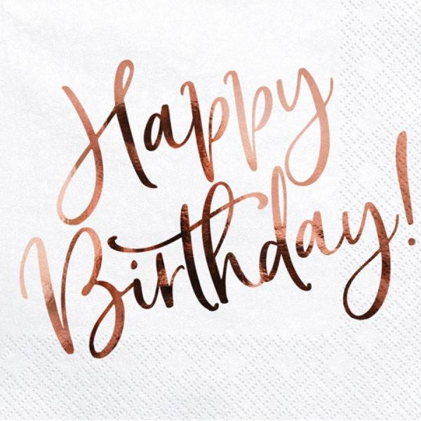 Servetit Happy Birthday ruusukulta (20 kpl)