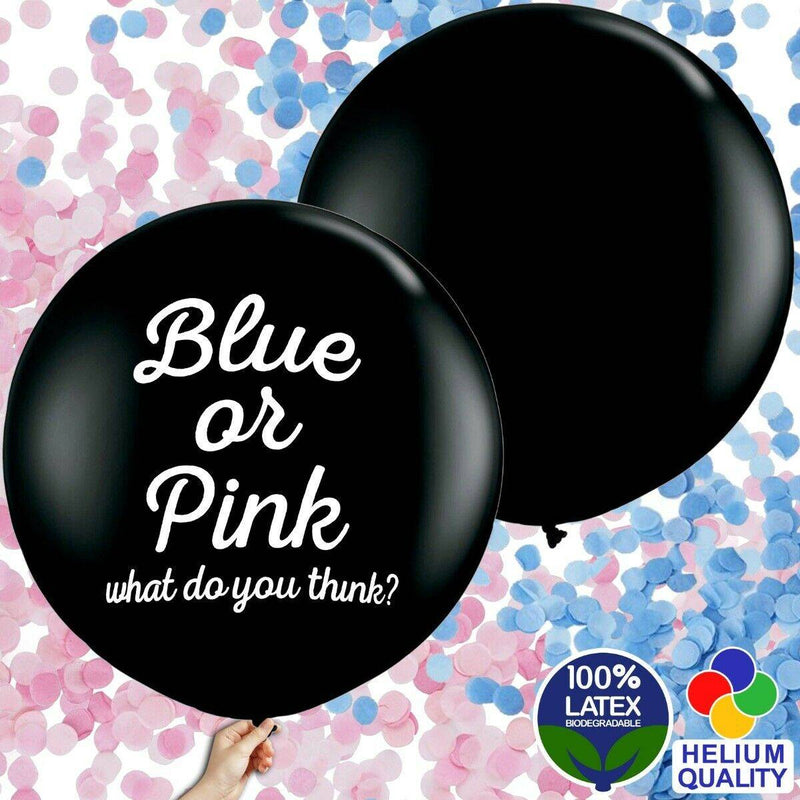 Paljasta sukupuoli "Blue or Pink" jätti-ilmapallolla, vaaleanpunainen konfettitäyte (90 cm jätti).