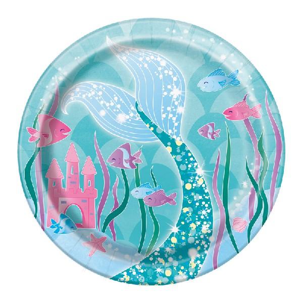 Merenneito "Under The Sea"-teeman lautaset 18 cm, 8 kpl.