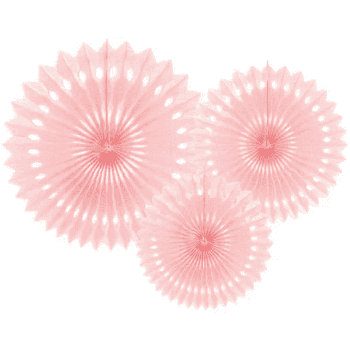 Vaaleanpunaiset paperiviuhkat (3 kpl) - Juhlakoristeet netistä