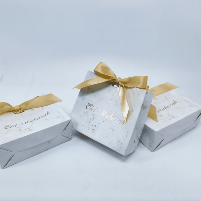 Eid mubarak marmorin sävyiset pussit suklaalle tai baklavalle silkkirusetilla