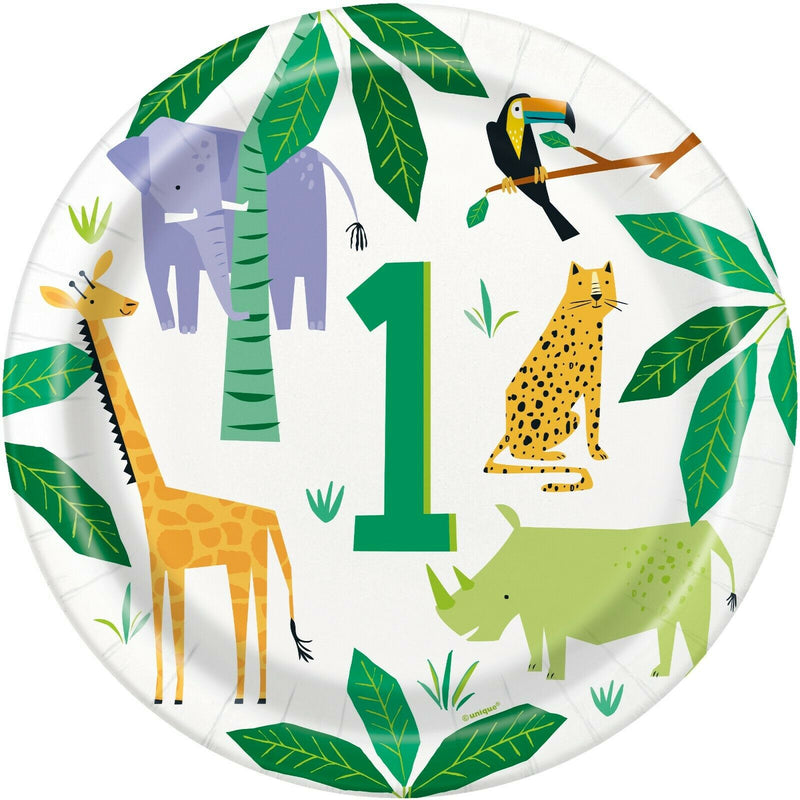 Safari synttäreille isot lautaset, 1st birthday Safari Animals (8 kpl)