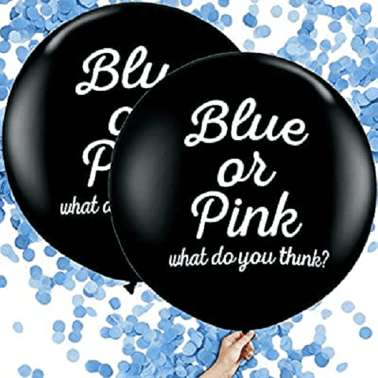 Paljasta sukupuoli "Blue or Pink"- jätti-ilmapallolla, vaaleansininen konfettitäyte poikavauvalle (90 cm jätti).