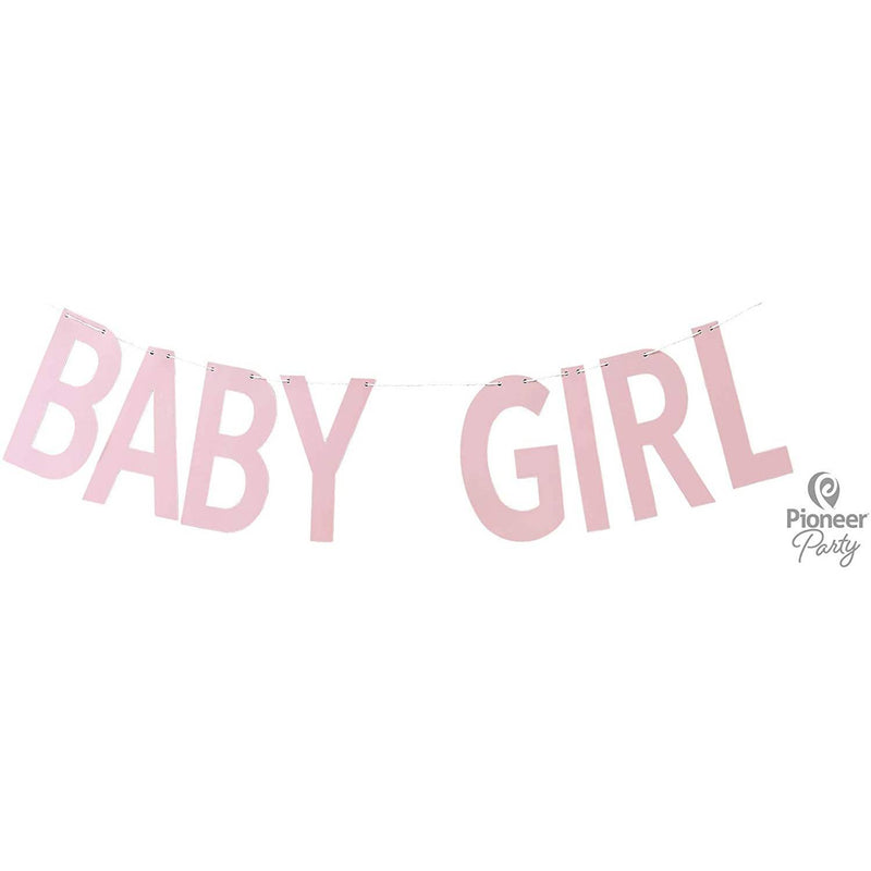 Vaaleanpunainen "Baby Girl"-viiri vauvakutsuille (2 metriä).