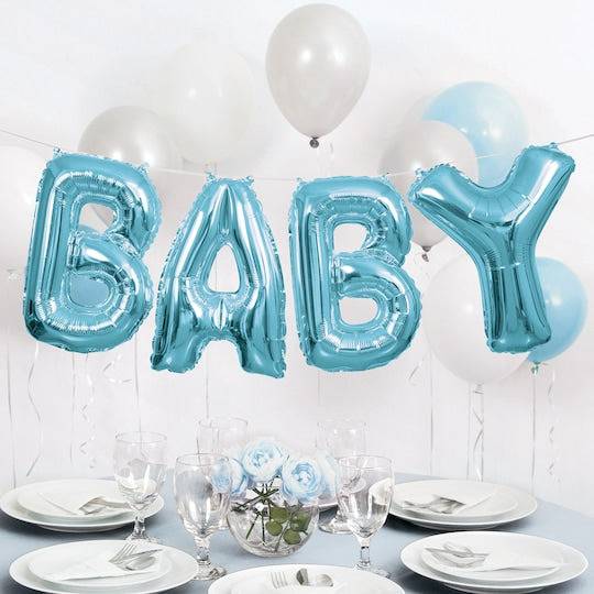Vaaleansininen "Baby"-kirjainilmapallot viiri baby showereihin ja sukupuolen paljastusjuhliin 274 cm.