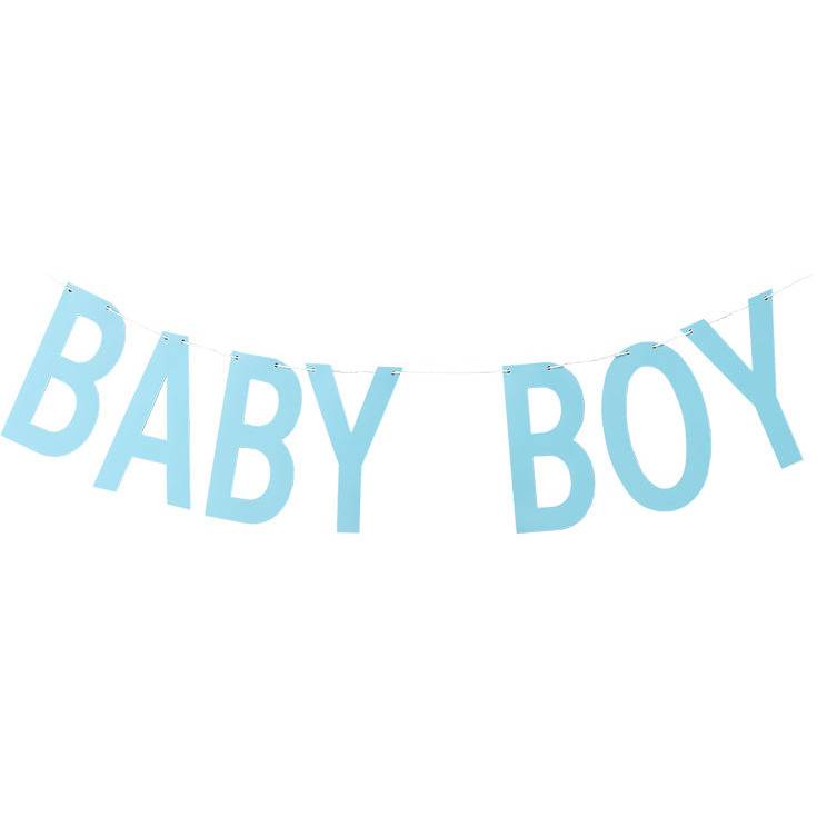 Vaaleansininen "Baby Boy"-viiri vauvakutsuille (2 metriä).