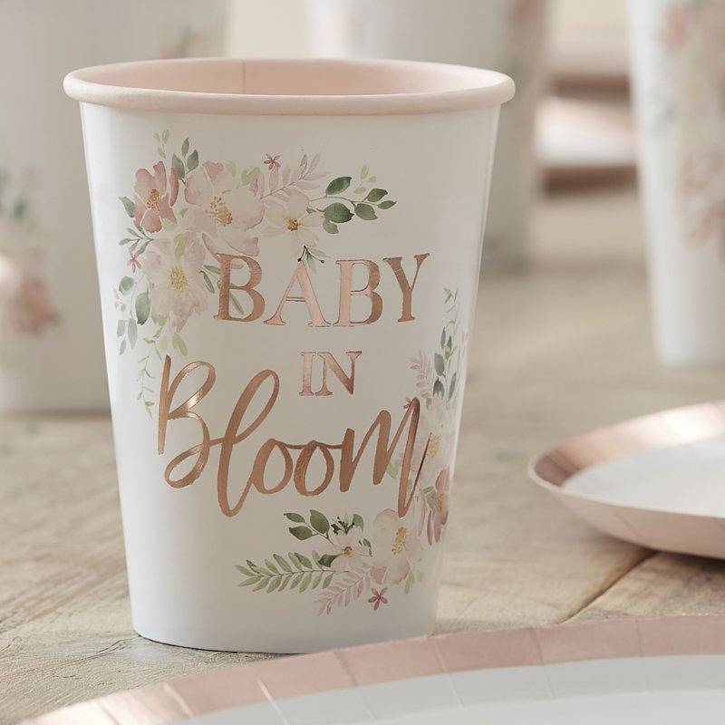 Baby in Bloom mukit 8 kpl pakkauksessa vauvakutsuille ja sukupuolen paljastusjuhliin