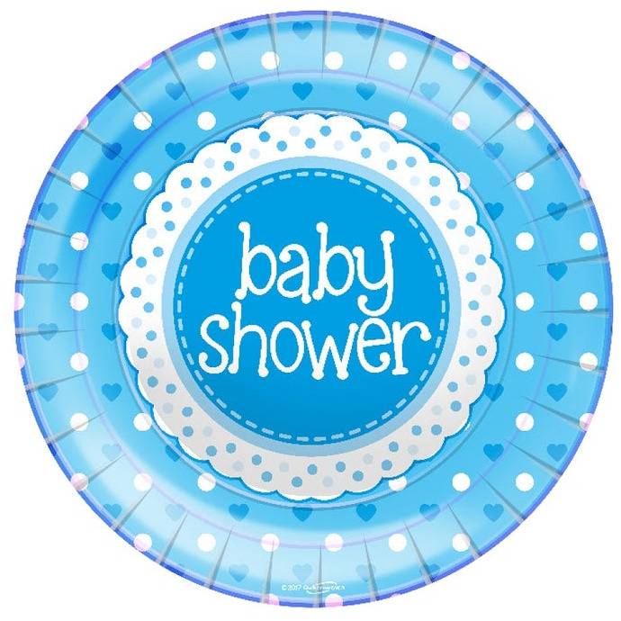 Lautanen Baby Shower vaaleansininen, isot (8 kpl)