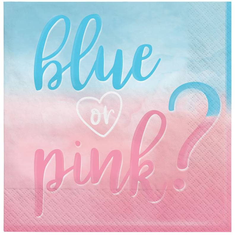 Gender Reveal juhliin "blue or pink"-servetit (16 kpl)