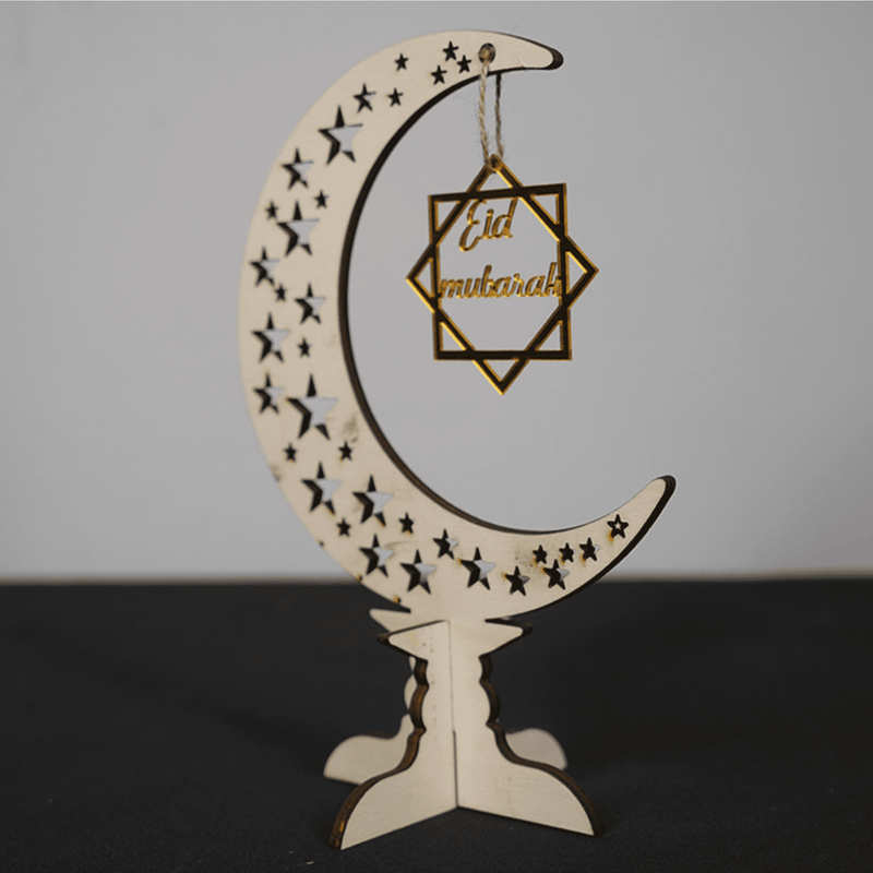 Eid Mubarak ornamentti puukoriste pöydälle kuu (23 cm)