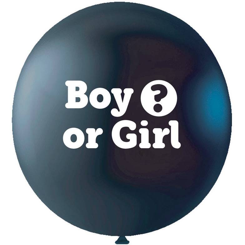 Sukupuolen paljastushetkeen "Boy or Girl?"-ilmapallo (jättikoko 91 cm), konfettina molemmat värit.