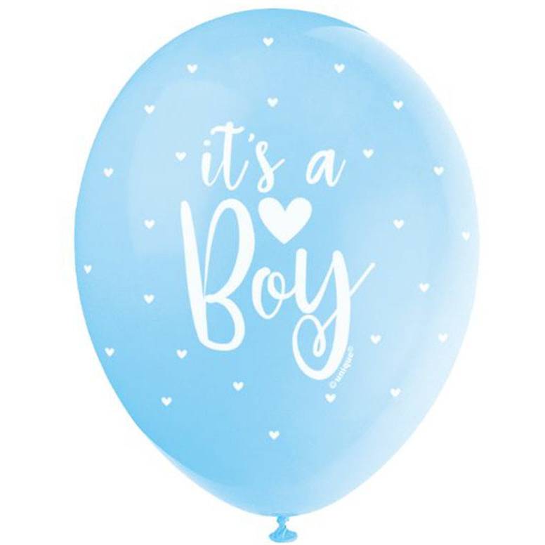 Vaaleansininen "It's a boy"-ilmapallot baby showereihin, kahta eri väriä (5 kpl).