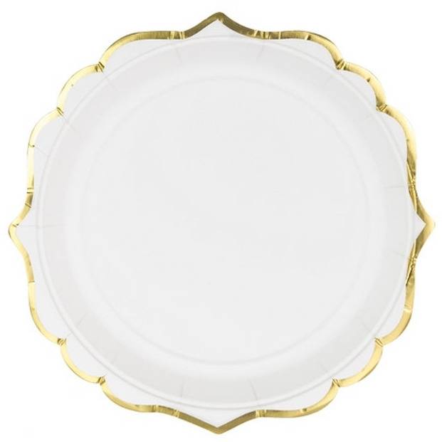Lautanen valkoinen, koristeelliset kultareunat (6 kpl)